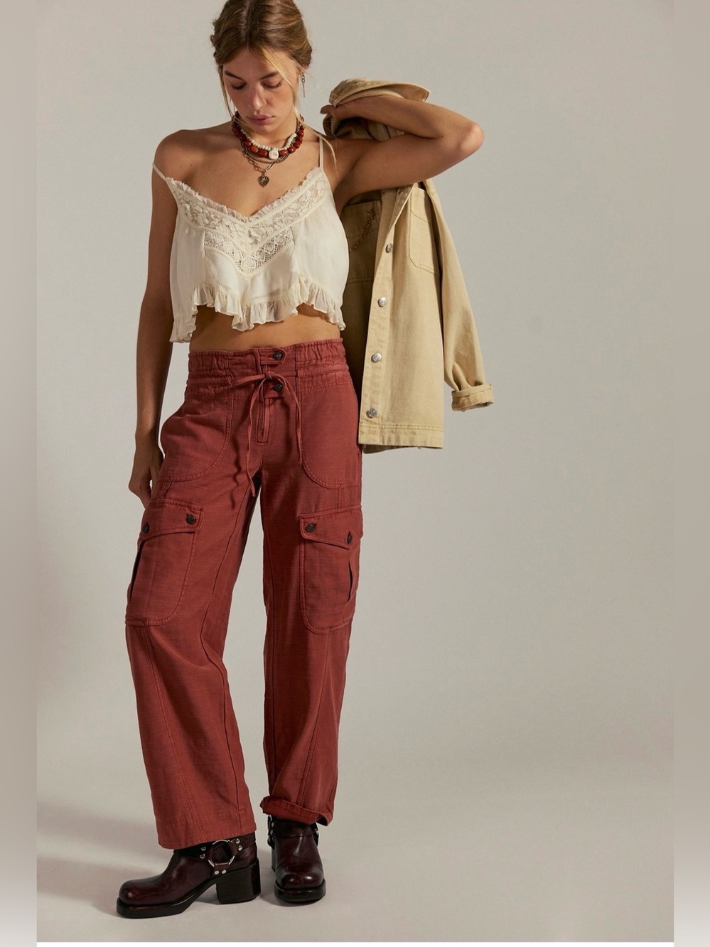 We The Free Park Ave Pull On Cargo Pants in Spiced Rum/ Terracotta